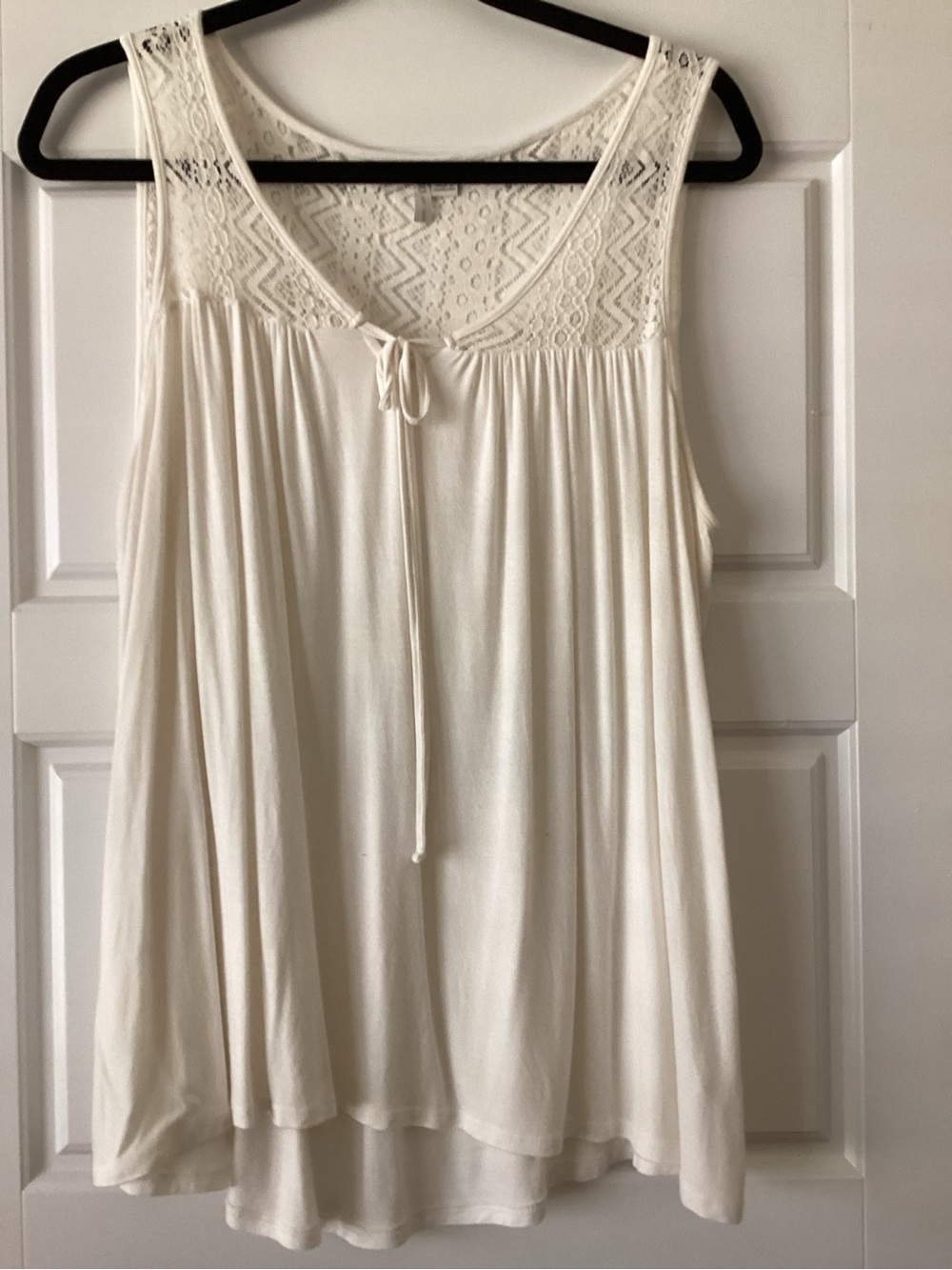 Cato Cream Lace-Yoke Sleeveless Swing Top